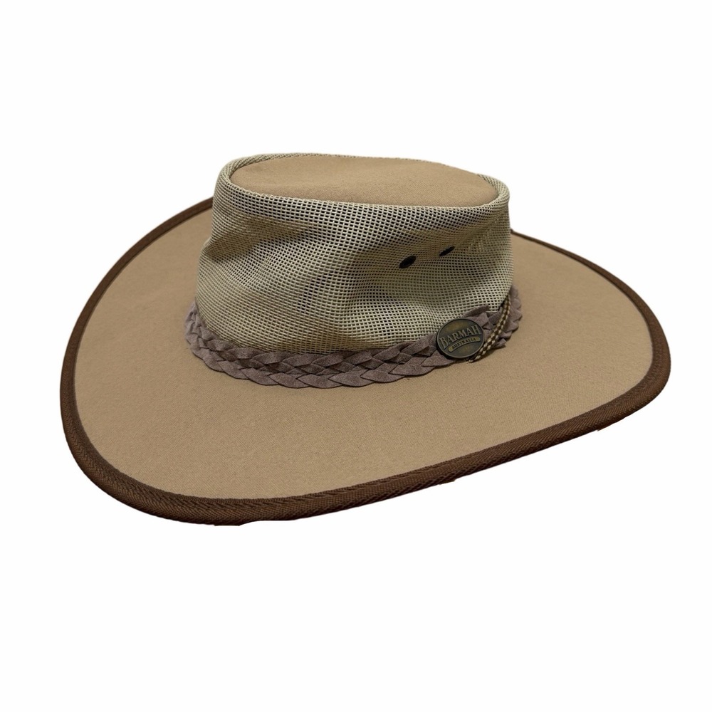 Barmah Canvas Cooler Airflow Hat 1056 Vented Safari Outback Men's Size M Beige